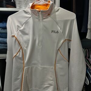 Fila White Orange Half Zip Pullover Sweatshirt Size M